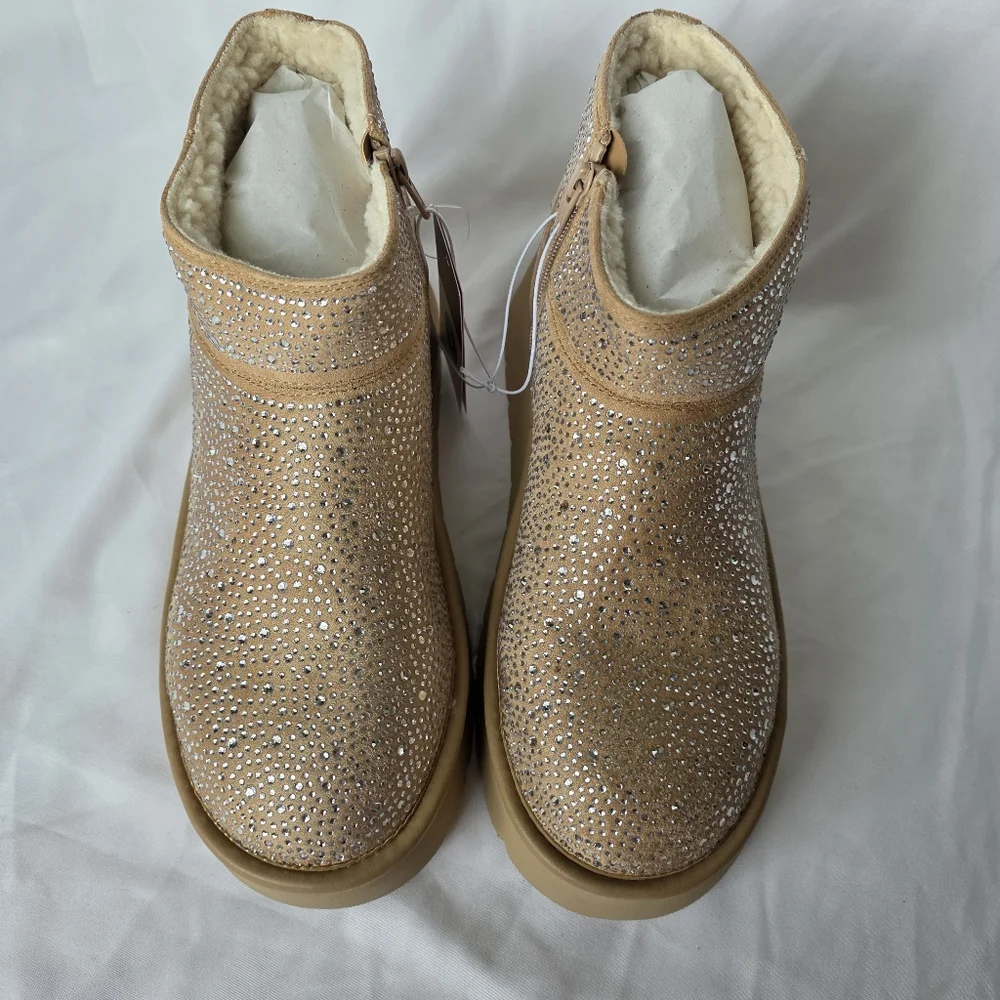Beige Missy Boots Bling Platform Booties Memory Foam Rhinestone  Wild Fable